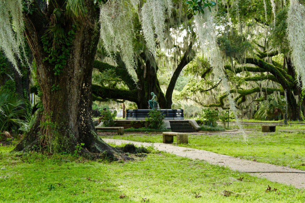 New,Orleans,City,Park,Spanish,Moss,And,Fountain