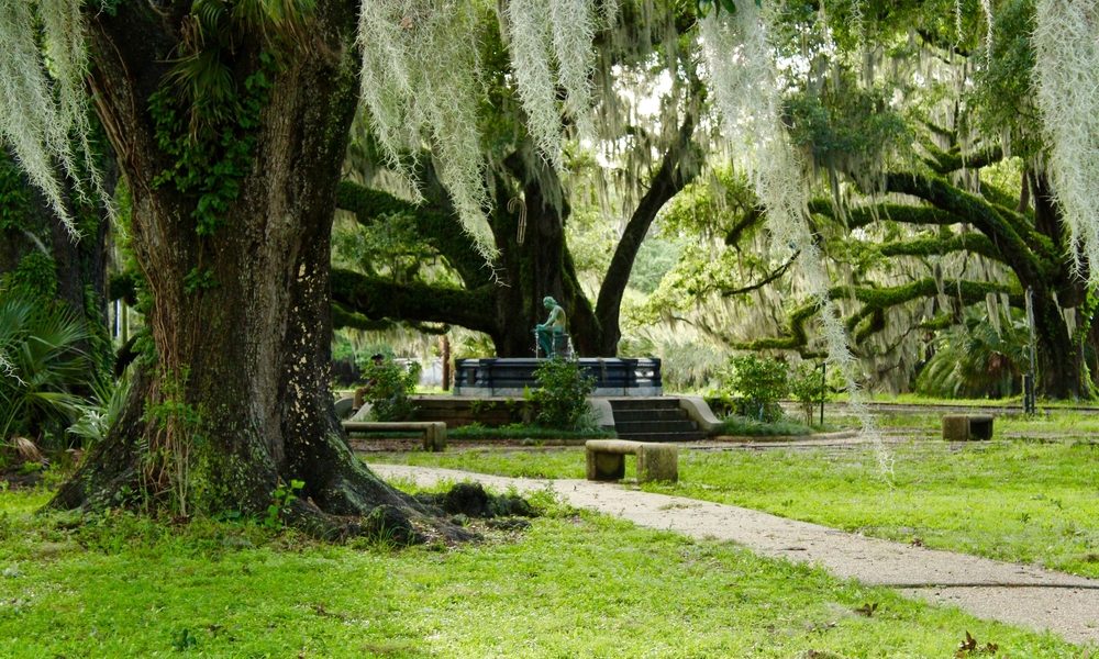 New,Orleans,City,Park,Spanish,Moss,And,Fountain